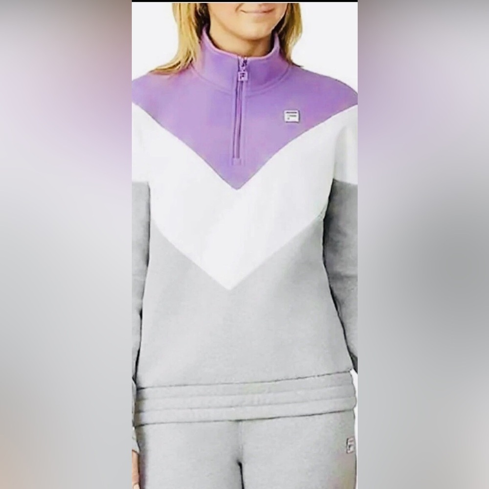 Fila Women’s Retro 1/4 Zip Mock Neck Late‎ 80's Style Tri Color Pattern Sz XL